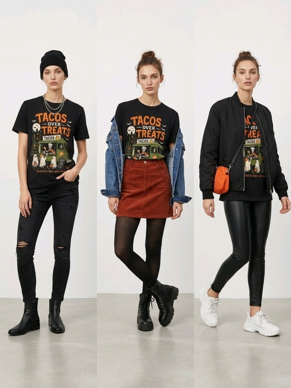 Tacos Over Treats Black Graphic Tee - Fun Taco Truck Design - Picture 2 of 4